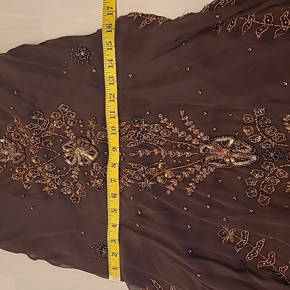 EUC VTG Marina 100% Silk Beaded and Sequined Chocolate Bown Lined Dress - Picture 12 of 17